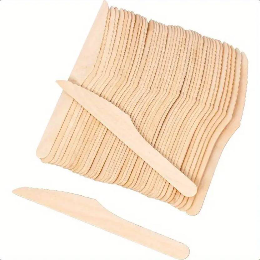 Aakriti Disposable Wooden Cutlery Knife/Knives 16.5cm for Parties, Pizza, Cake, Camping Disposable Wooden Cutlery Set