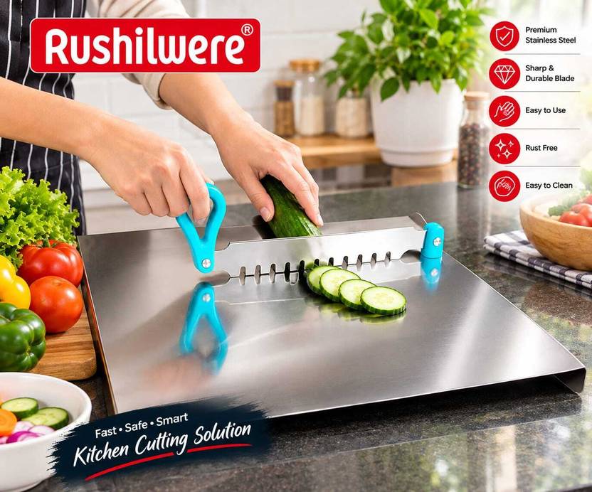 RUSHIL WERE Stainless Steel Chopping Board with Serrated Cutter Blade Stainless Steel Cutting Board