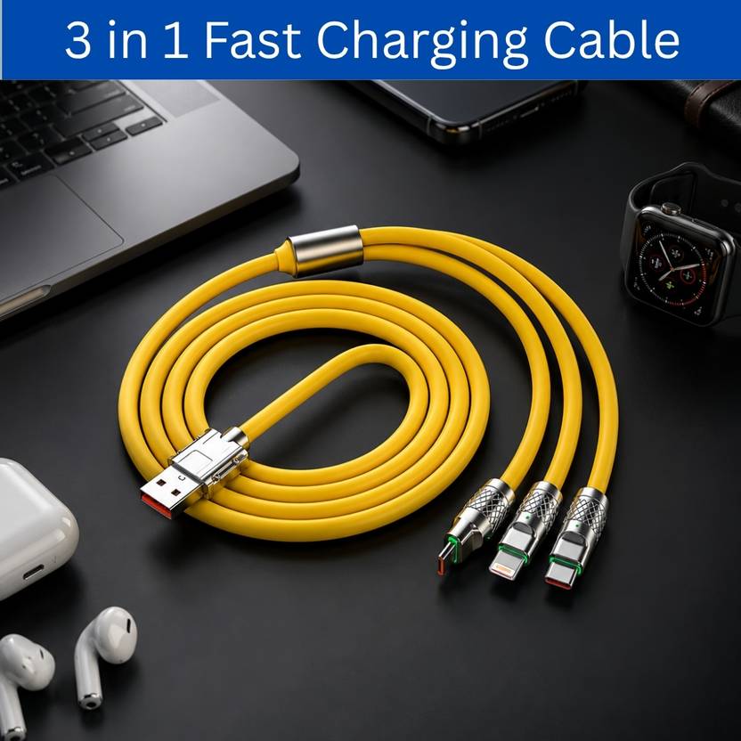 SYARA 3-in-1 Cable 1 m 3-in-1 Fast Charging Cable USB-A to Type-C, Lightning for Mobile & TabletsCK337