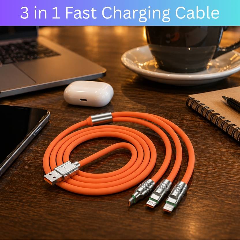 SYARA 3-in-1 Cable 1 m 3-in-1 Fast Charging Cable USB-A to Type-C, Lightning for Mobile & TabletsCK181