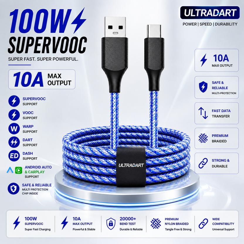 ULTRADART USB Type C Cable 10 A 1 m OEM 100W Braided