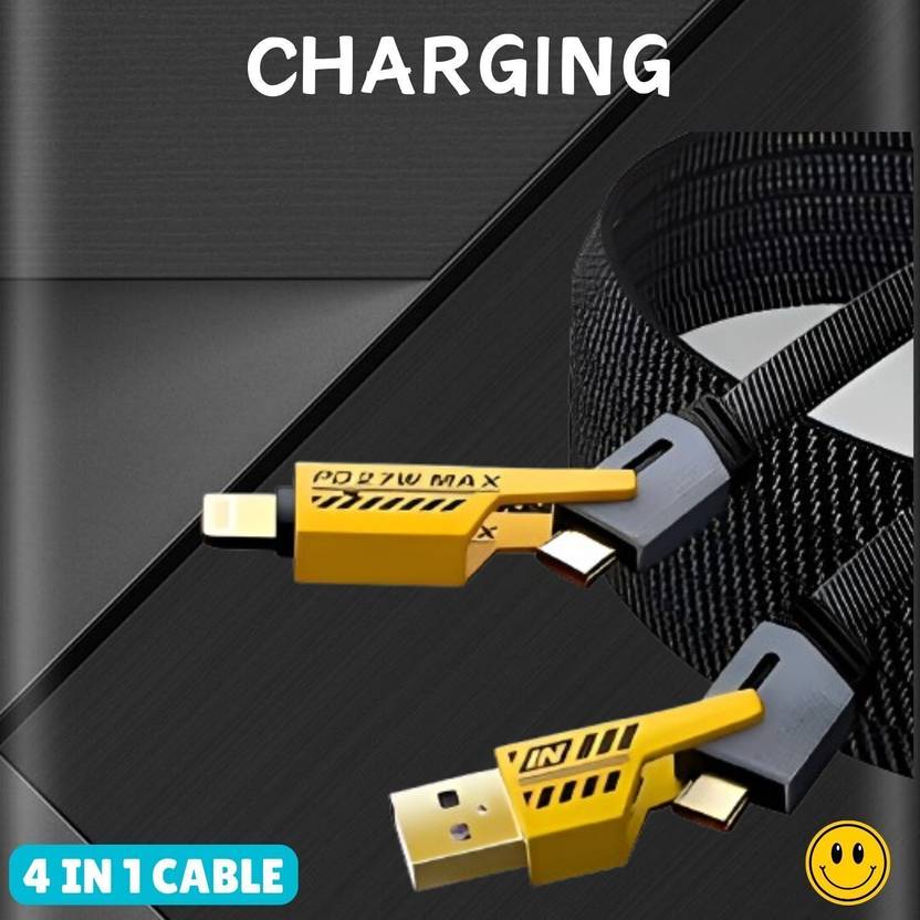 Creative Ent USB Type C Cable 1 m 4 in 1 Multi Function Fast Charging Cable with Lightning/Type C For MobileR185