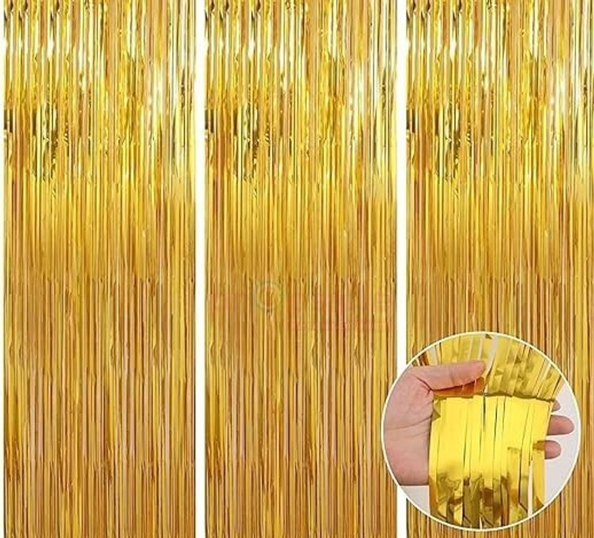 BlueBells Gifting Golden fringe party decoration curtain pack of 3