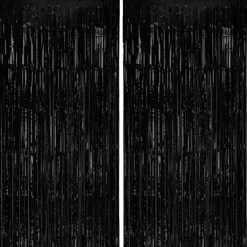 1iAM Black Fringe Foil Curtain Pack of 2 (3x6 feet Metallic Black Curtains)