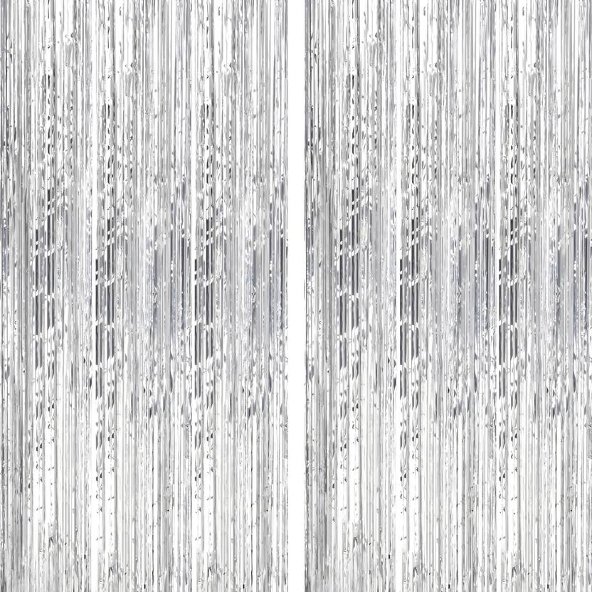 1iAM Silver 2 Pieces Foil Curtains for Birthday, Anniversary, Wedding and Bachelor Party