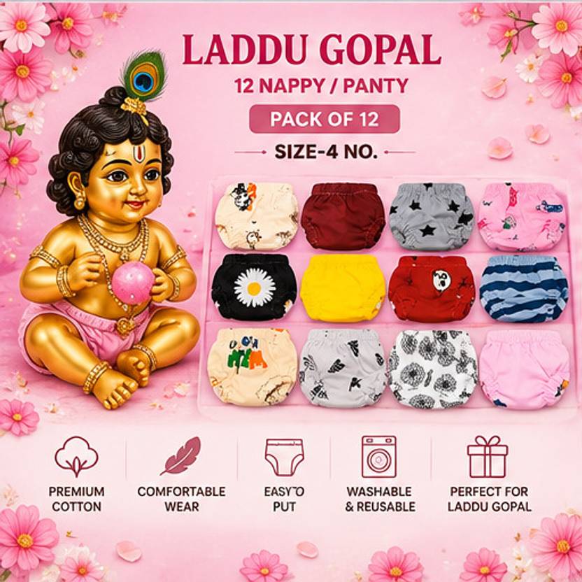 ELEGANT MART Shrisay Fashion Laddu Gopal Ji Silk Nappy Dress Size 4 | Pack of 12 Dress (Silk) Dress