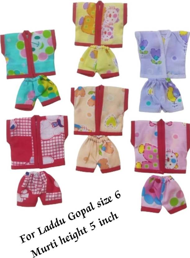 ANVIKA Combo of 6 dresses for Bal Gopal ji (size 6) murti height 5 inch Dress