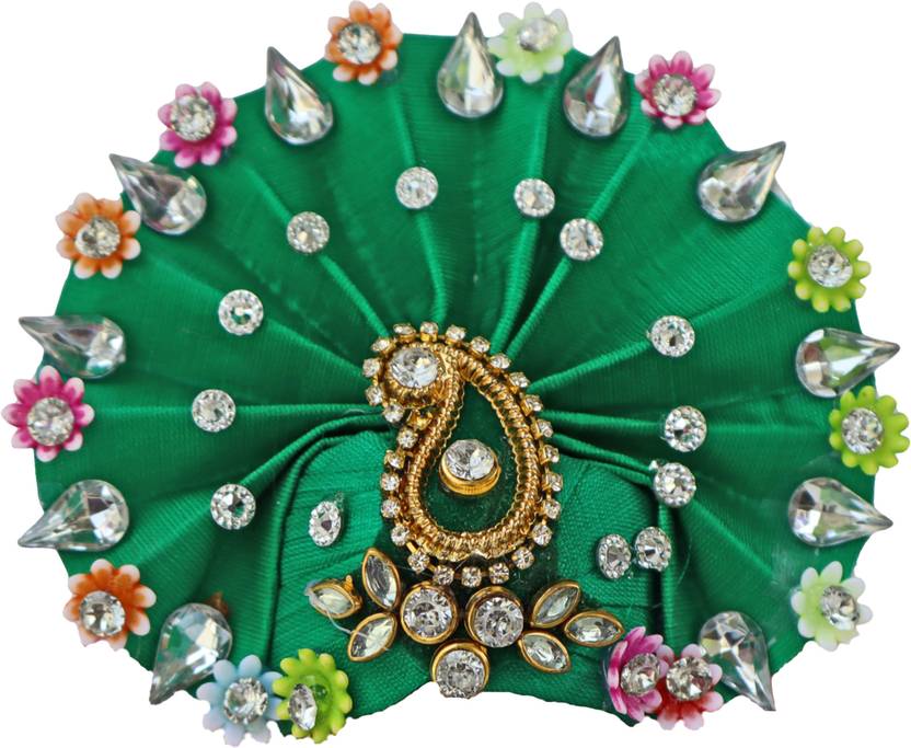 Anantadrishti ANANTADRISHTI Pagadi Deity Ornament for Laddu Gopal Kanha Ji Green 6 No. Dress