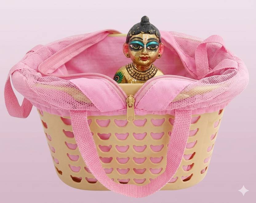 DeepCart Laddu Gopal Basket Tokri for Kanha Ji with Adjustable Mosquito Net {Size-0-6} Dress