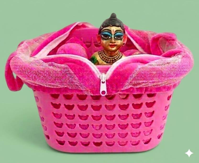 DeepCart Laddu Gopal Basket Tokri for Kanha Ji with Adjustable Mosquito Net {Size-0-6} Dress