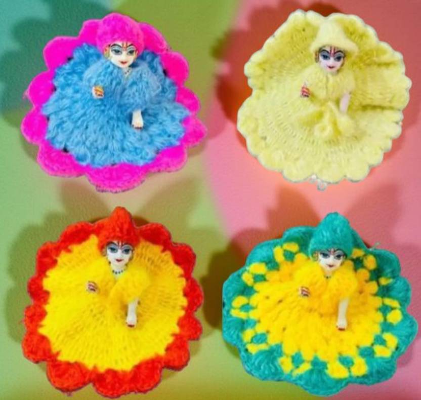Rudram Set of 4 laddu gopal g winter special woolen dress with cap(size 0-1 ) Dress