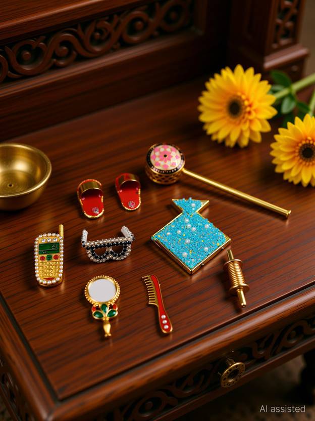 Any Fashion laddu Gopal Toys mobile Chashma, Juti kite firki mirror(Kanghi) Gada Dandi Deity Ornament