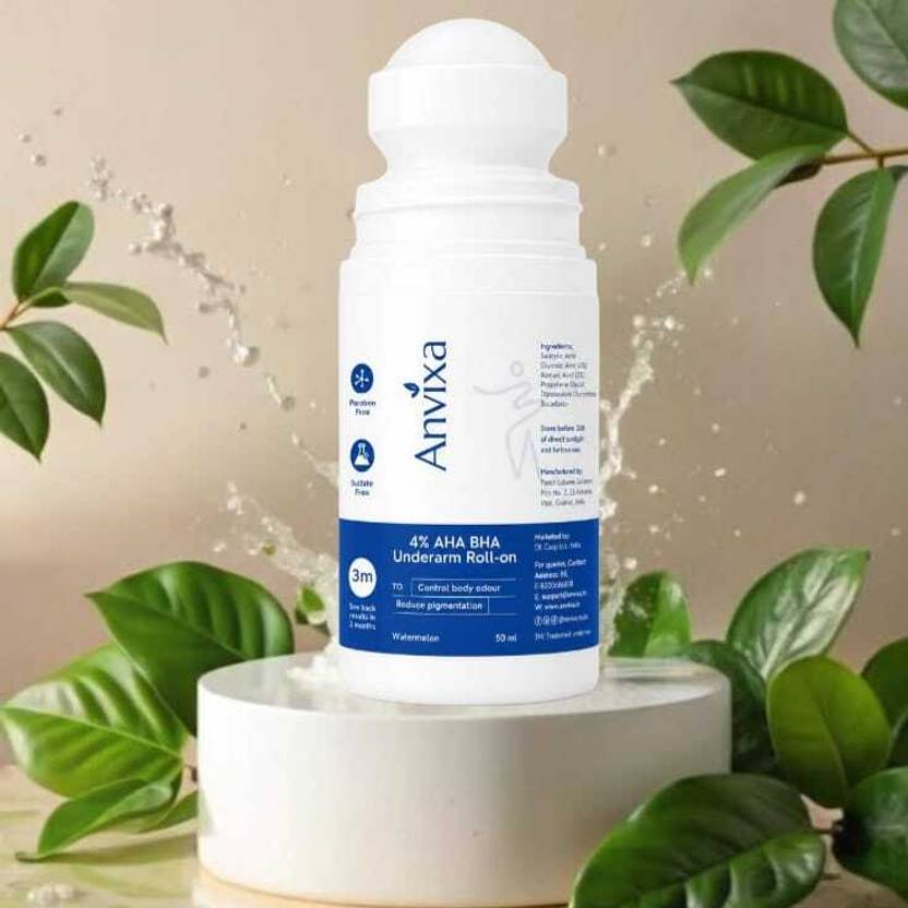 Anvixa 4% Aha Bha | Controls Odour & Reduces Pigmentation | 0% Alcohol & 0% Aluminium Deodorant Roll-on  -  For Men & Women
