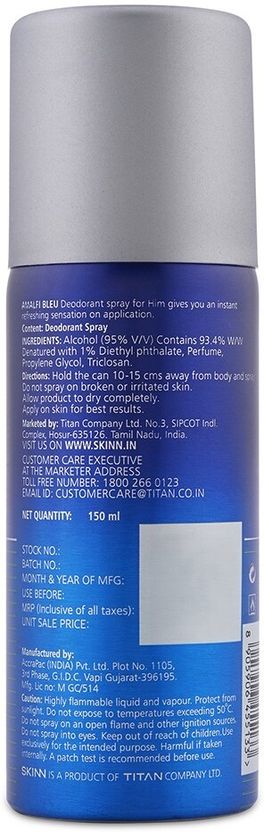 SKINN by TITAN Men Deo Amalfi Bleu Deodorant Spray 150 ml - Image 2