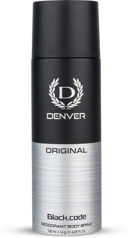 DENVER Original Black Code Deodorant Body Spray - For Men (180 ...more - Image 1