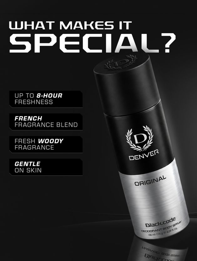 DENVER Original Black Code Deodorant Body Spray - For Men (180 ...more - Image 4