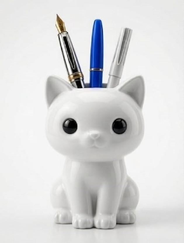 3D Printed Cat Shaped Pen Stand & Desk Organizer – 1 Compartment, PLA | Kalakriti Creations