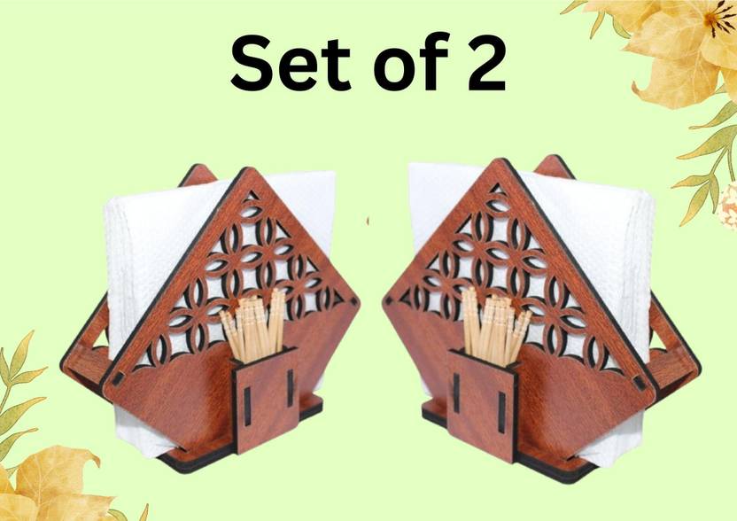 jaipurgiftwala 2 Compartments Wooden Tissue Holder for Dining, Office & Car|