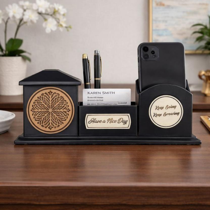 THE KALKARAS 3 Compartments WOOD DESK ORGANIZERS