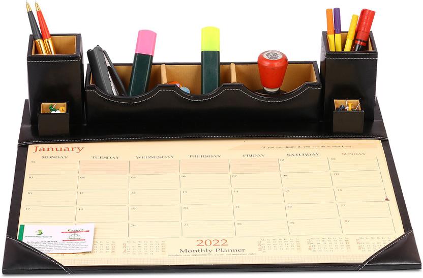 RASPER 7 Compartments 2026 Black Leather Desk Planner