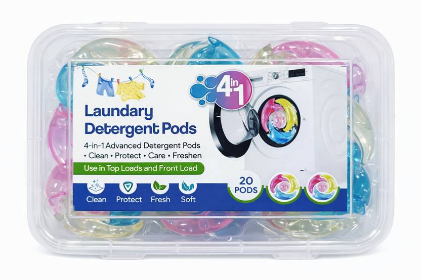 AVAIKSA 4-in-1 Dissolvable Laundry Pods | Pack of 20 Ocean Detergent Pod