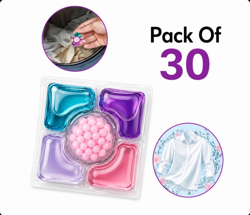 Vymora 5 in 1 30 Pack Laundry Capsules for Front Load Machines None Detergent Pod