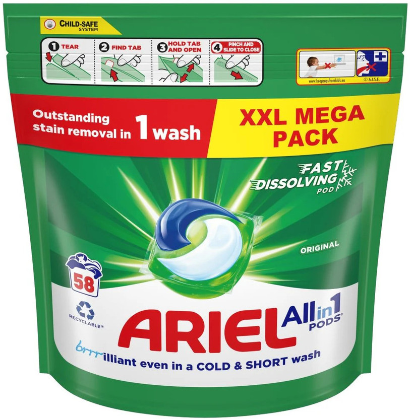 Ariel All-In-1 Pod's Washing Detergent Capsules 58 Washes