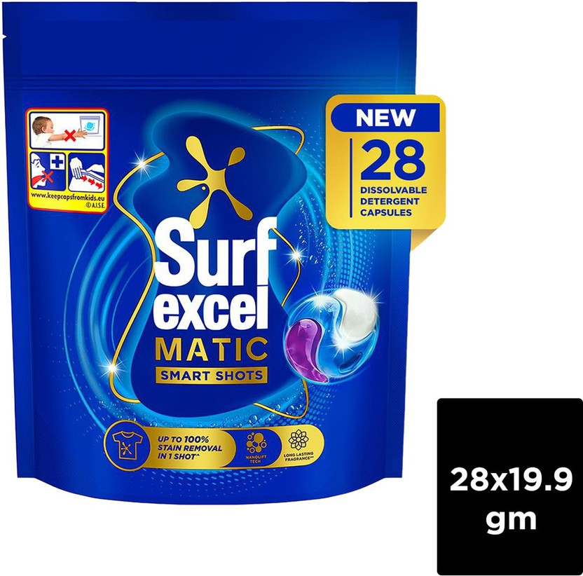 Surf excel Smart Shots, 3-in-1 Detergent Capsules for Front and