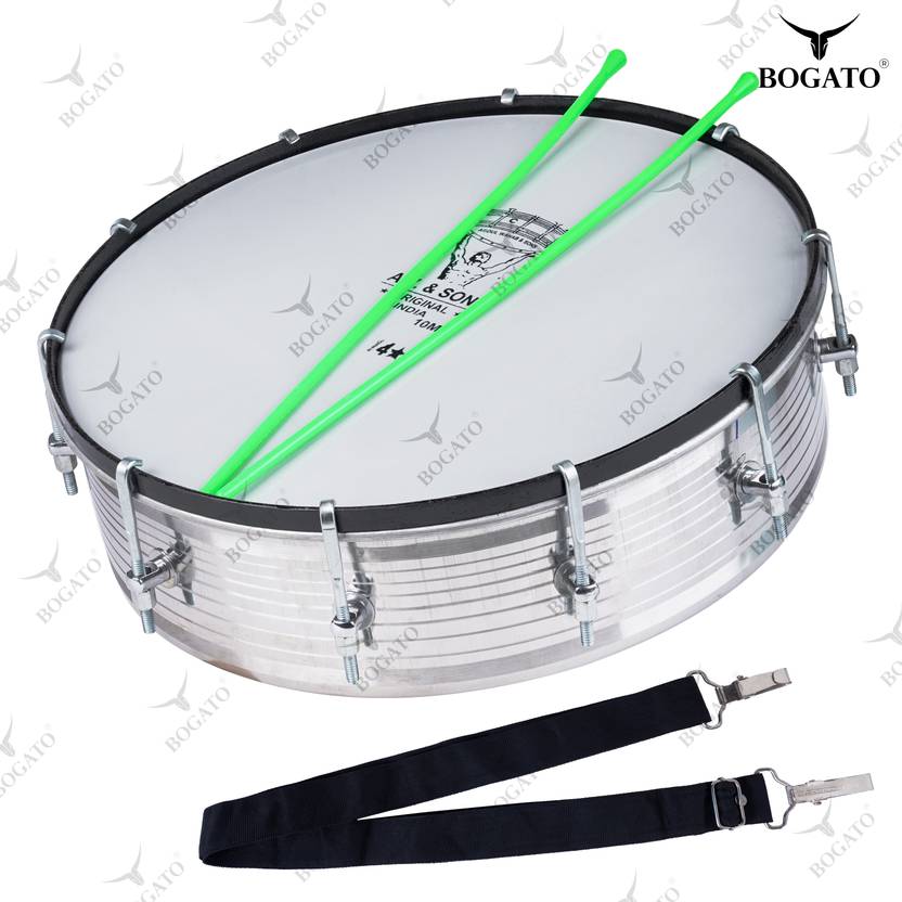 BOGATO™ Steel Dhol Tasha Drum with Stick, Steel Dholak [14 inch] 100