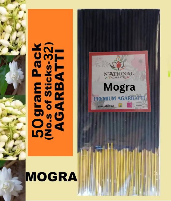National Agarbatti Mogra premium agarbatti for temple pooja and yoga meditation (50gram per packet) Jasmine Dhoop