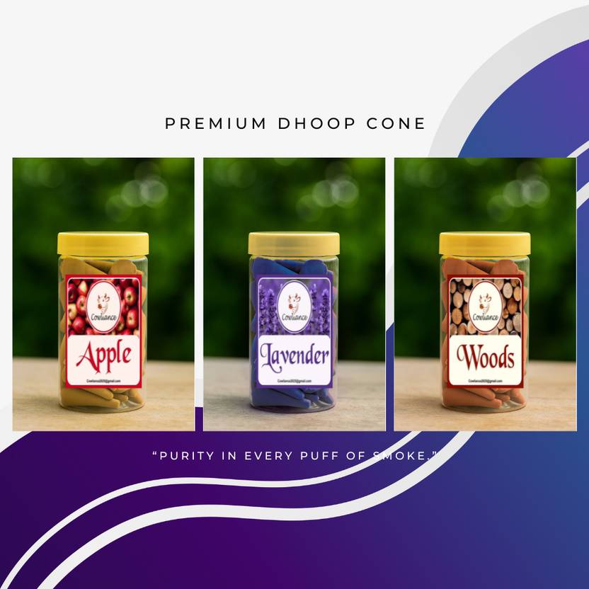 Cowliance Natural Scent Slow Burn Dhoop Cones for Better Meditation Focus Floral, Lavender, Woody Dhoop