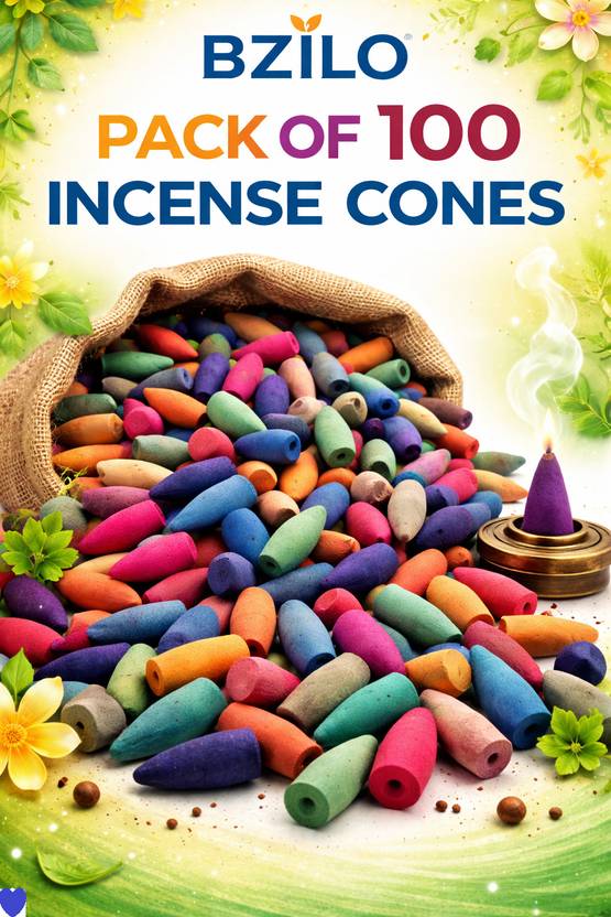 BZILO Dhoop Cones ONLY 100 Cones Backflow Incense Dhoop Smoke Meditation & Pooja G95 Dhoop