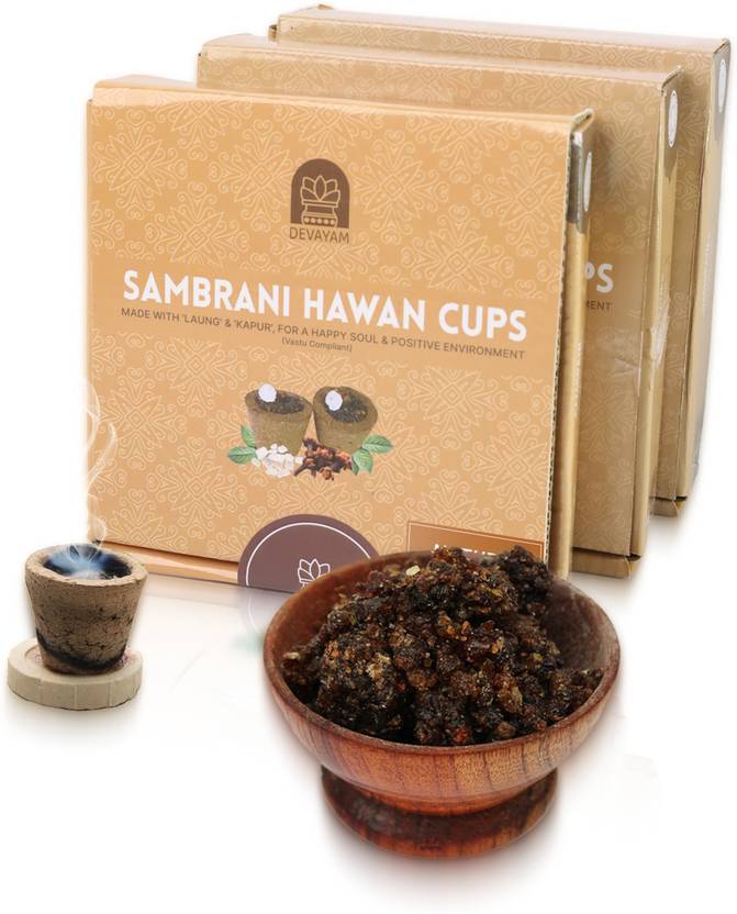 Devayam Sambrani Hawan Cups, Natural Guggal, Bhimseni Kapur, Laung, Dhoop