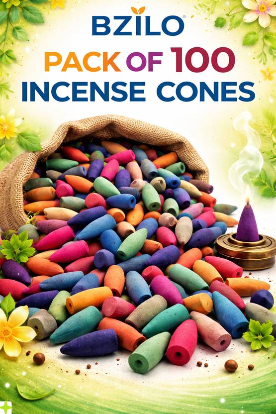 BZILO Dhoop Cones ONLY 100 Cones Backflow Incense Dhoop Smoke Meditation & Pooja G5 Dhoop