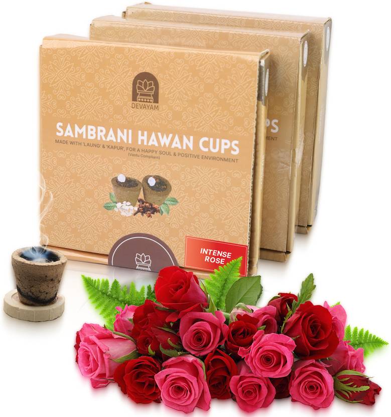 Devayam Sambrani Hawan Cups, Intense Rose, Bhimseni Kapur, Laung, Dhoop