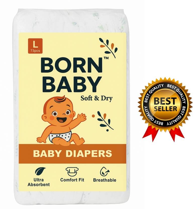 Born Baby Premium New Baby Diapers | Ultra Soft | Leak Proof | 12 Hour Dryness Care Pant Diapers - L