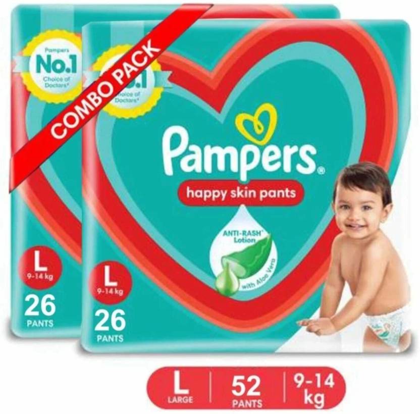 Pampers Large size baby diapers 26+26=52 peace, Lotion with Aloe Vera