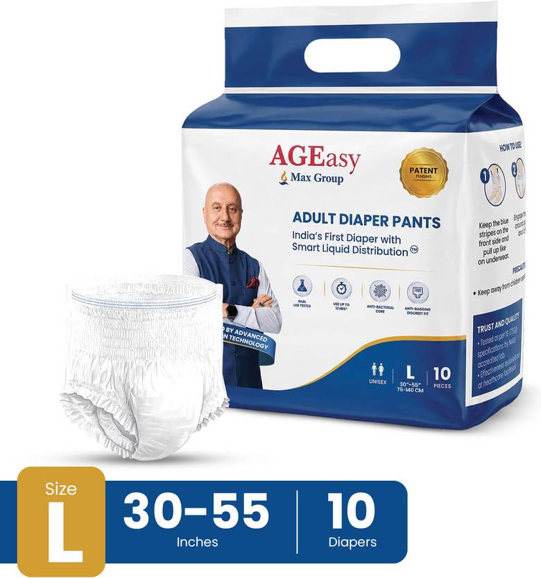 AGEasy (Max Group)Adult Diaper Pant, 12-Hour Absorption, Antibacterial, Odor Control Adult Diapers - L