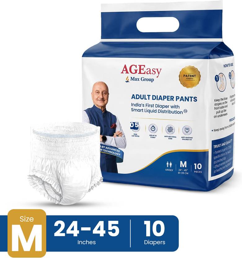 AGEasy (Max Group)Adult Diaper Pant, 12-Hour Absorption, Antibacterial, Odor Control Adult Diapers - M