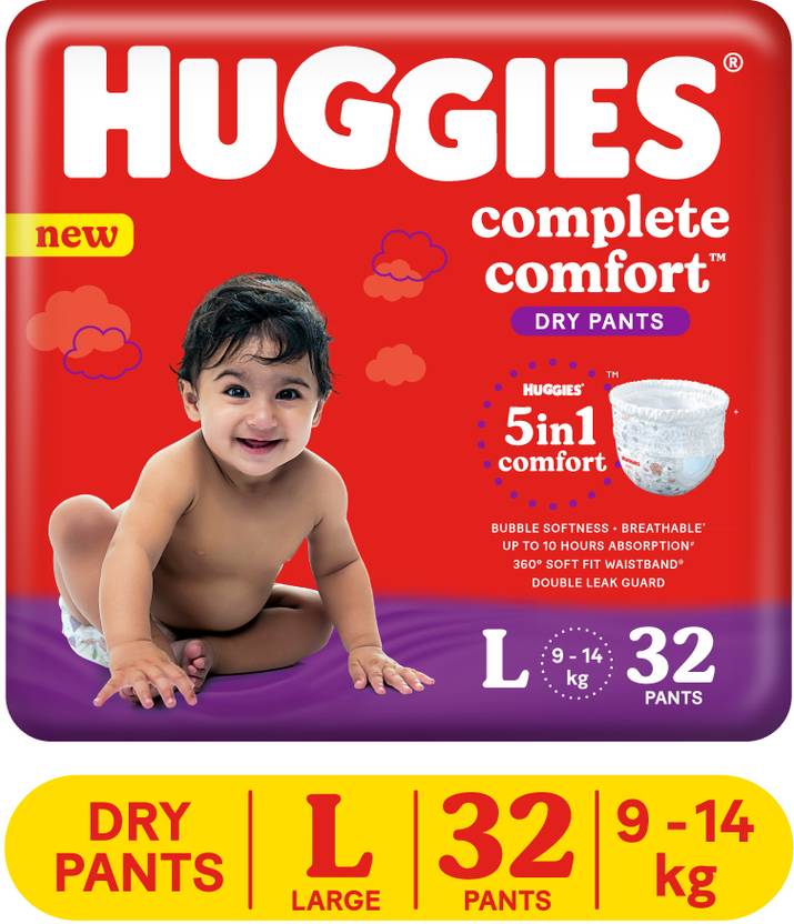 Huggies Complete Comfort Dry Pants Large Baby Diaper Pants with 5 in 1