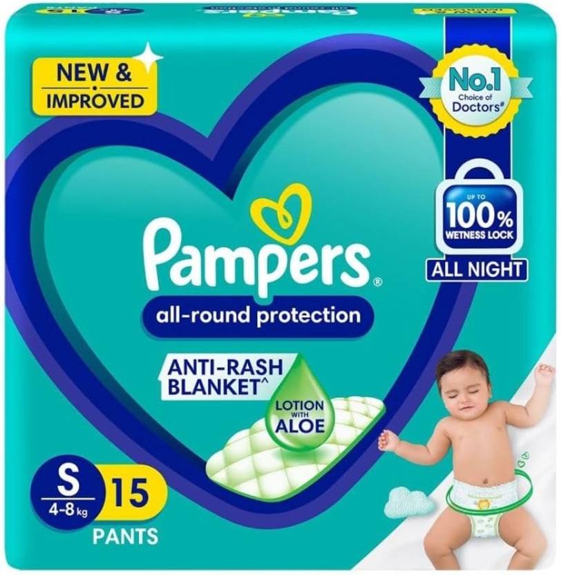 Pampers All Round Pant Baby Diapers (S) 15 Count Aloe Vera, 4-8 Kg Diapers Pant Diapers - S
