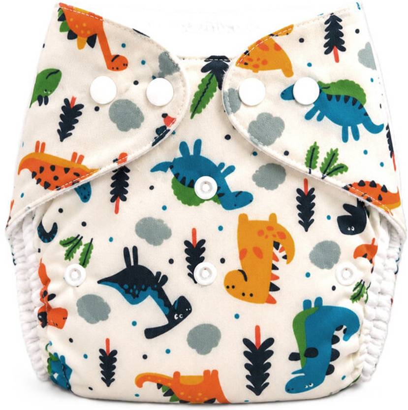 MOMSARC Cotton Cloth Baby Diapers (White Dino)