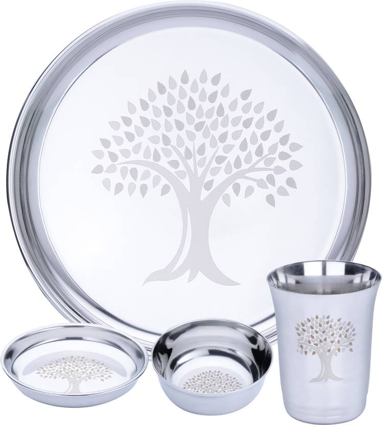 LIMETRO STEEL Pack of 4 Steel Laser Printed (Serves 1) Dinner Set