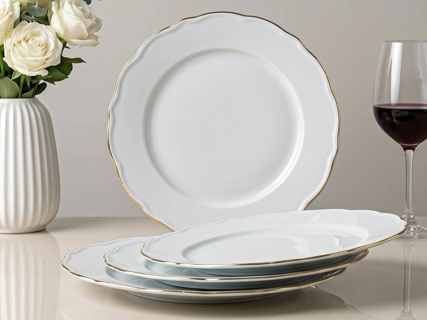Bodhi House Pack of 4 Porcelain Gold Rim Dinner Set