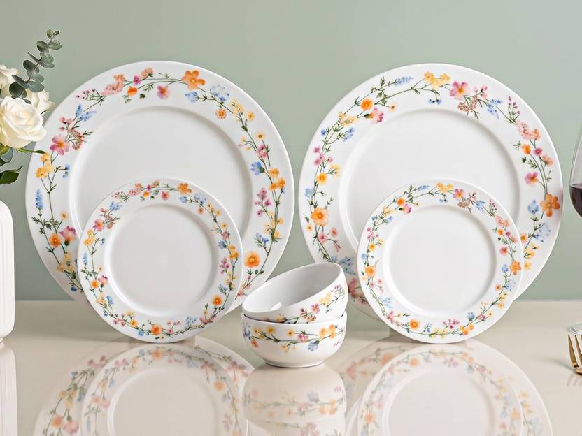 Bodhi House Pack of 6 Porcelain Floral vine Dinner Set