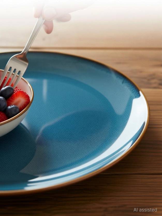 Femora Ceramic Ceramic Round Quarter Plate Set Blue 7 Inch Glossy Finish Pack of 2 Plates Dinner Set