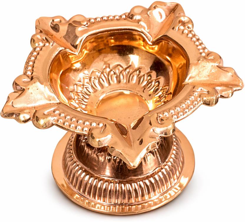 Butee Pure Copper Pooja Diya Oil Lamp with Stand for Temple, Copper Table Diya