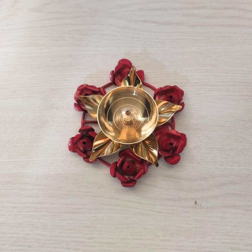 CraftVatika Brass Diya For Puja Set Of 1 Lotus Shape Diya For Tample Brass Table Diya