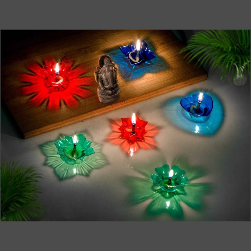 ARDAKI 3D Reflection Diya,Diwali Decoration Items for Home Decor Transparent Multicolor Plastic (Pack of 12) Table Diya Set