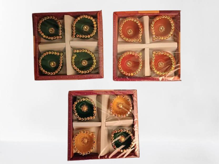 Signature Mitti Handmade designer diyas Earthenware (Pack of 4) Table Diya Set
